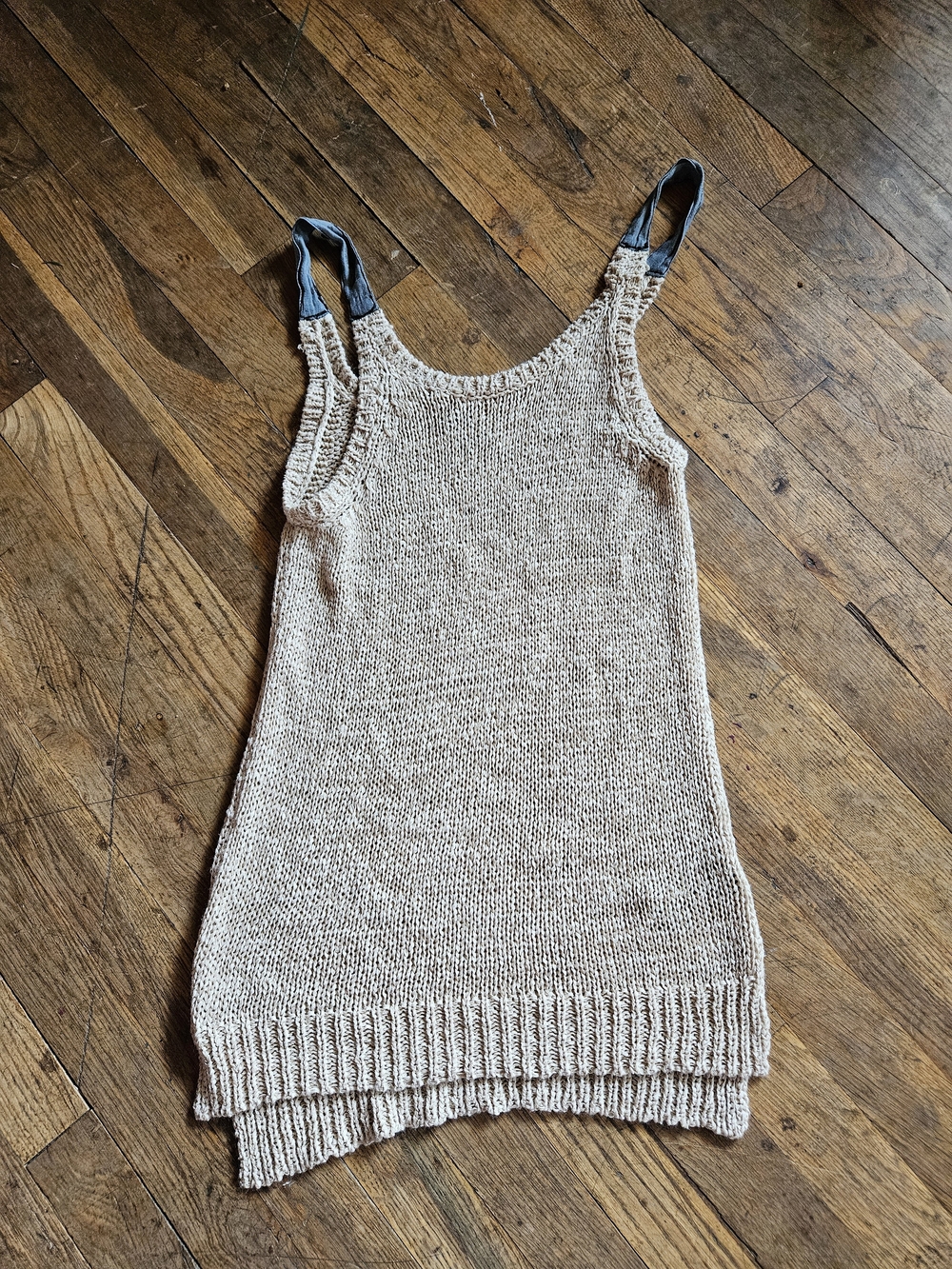 bebe Beige Knit Tank Top with Ribbon Straps